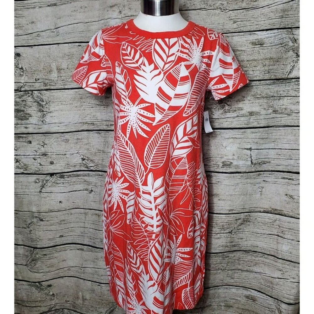 NWT Old Navy Red Hawaiian Tropics Fitted Tee Dress slim fit L or reg M Orig$80